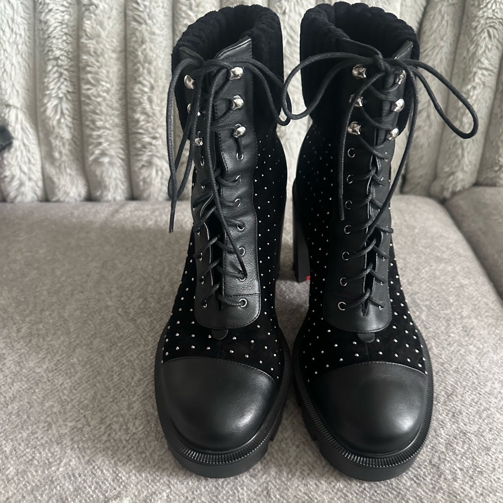 Christian Louboutin Black Studded Lace Up Boots - Picture 2 of 4